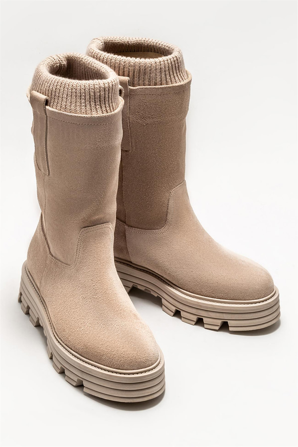Bej deri kadın bot, günlük kullanım için - Elle Shoes