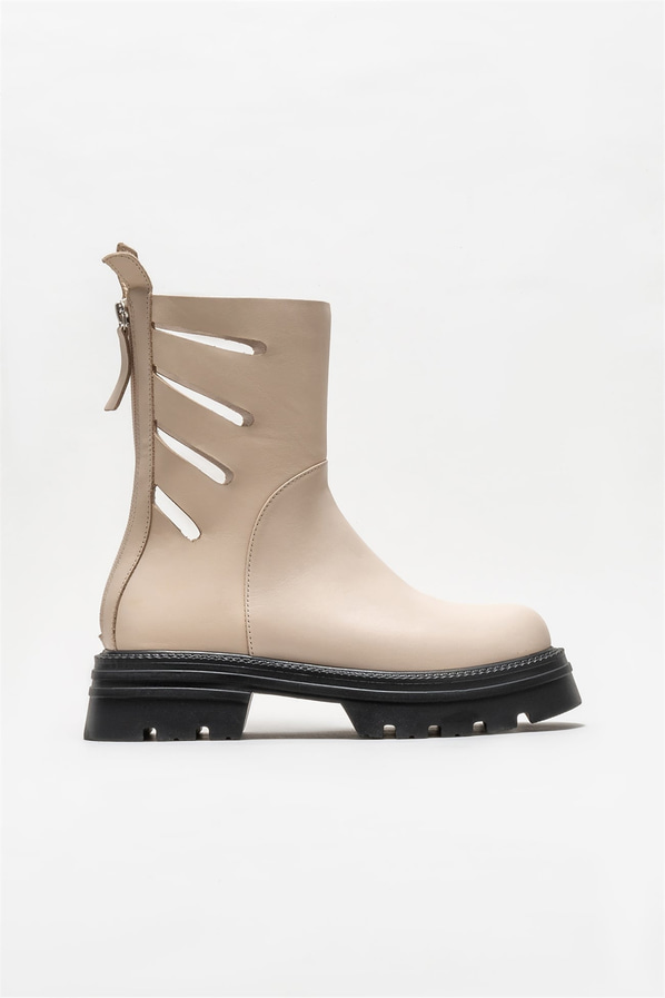 Bej deri kadın bot, günlük kullanım için - Elle Shoes