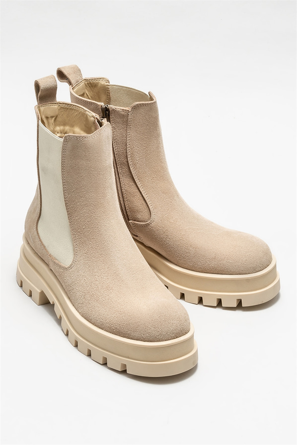 Bej deri kadın bot, günlük kullanım için - Elle Shoes