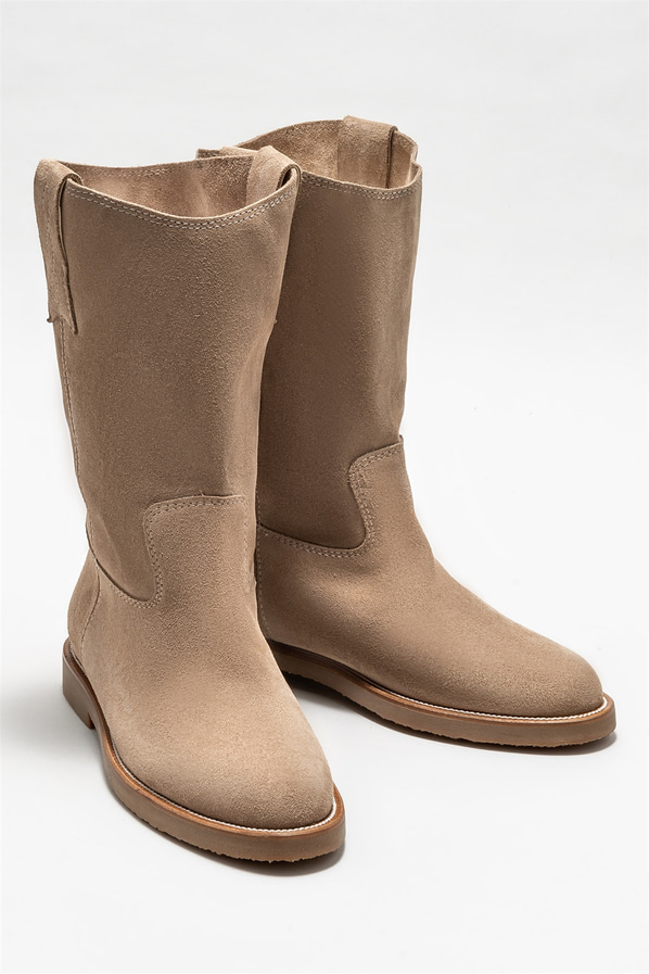 Bej deri kadın bot, günlük kullanım için - Elle Shoes