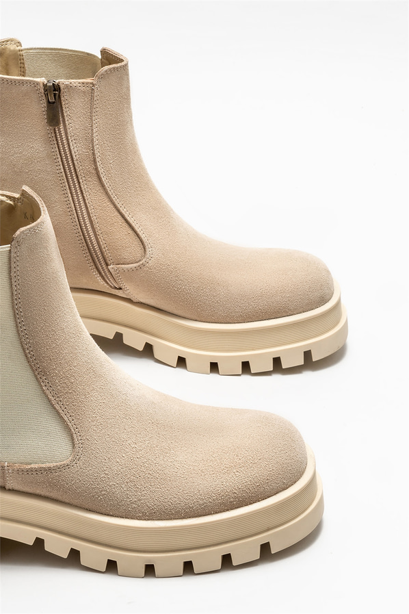 Bej deri kadın bot, günlük kullanım için - Elle Shoes