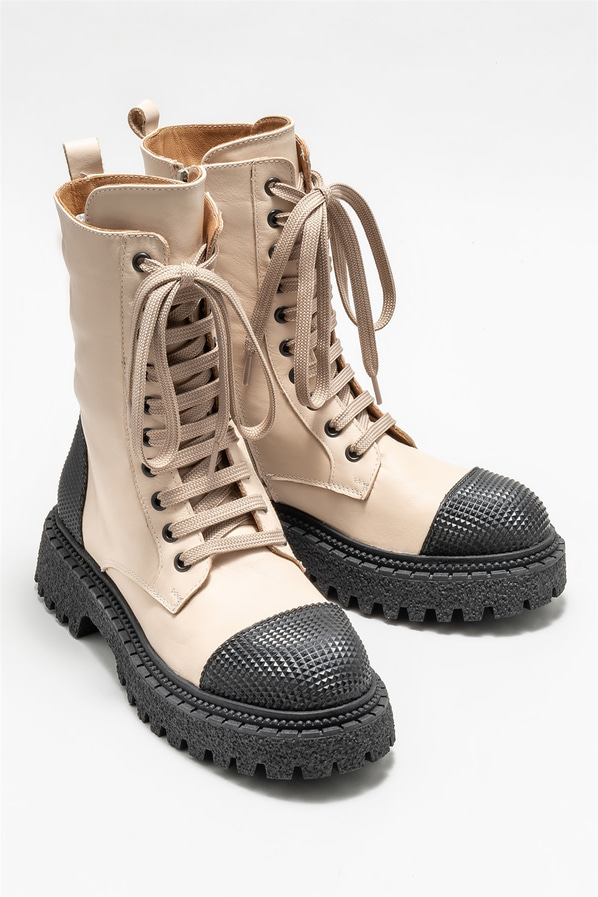 Bej deri kadın bot, günlük kullanım için - Elle Shoes