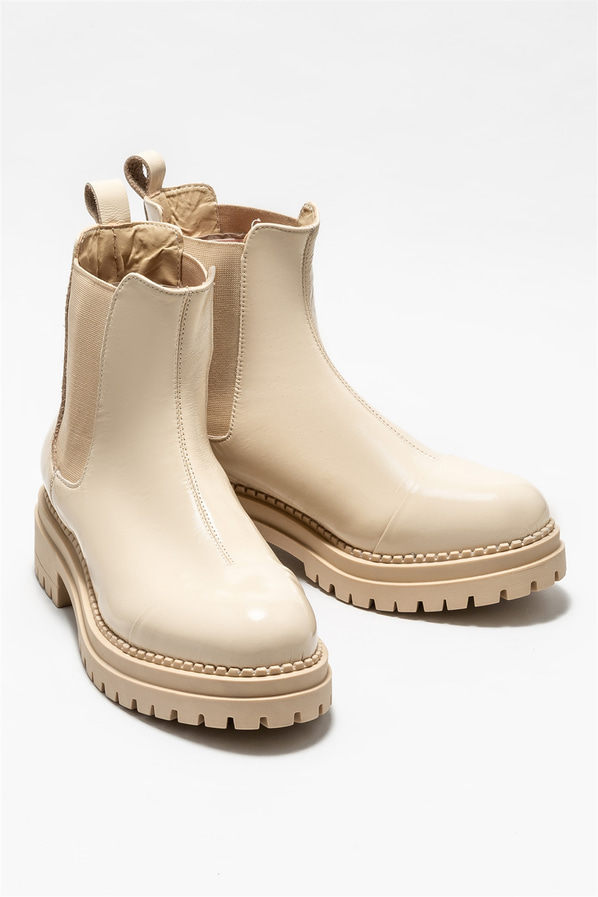 Bej deri kadın bot, günlük kullanım için - Elle Shoes