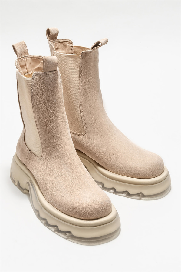 Bej deri kadın bot, günlük kullanım için - Elle Shoes