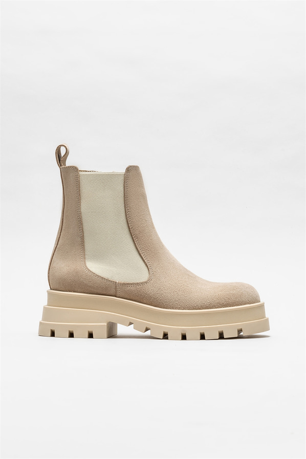 Bej deri kadın bot, günlük kullanım için - Elle Shoes