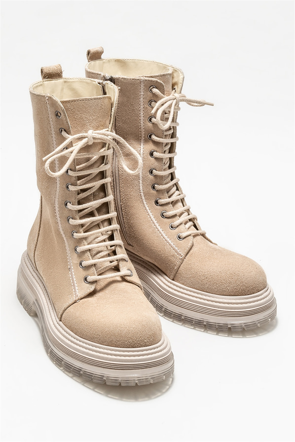 Bej deri kadın bot, günlük kullanım için - Elle Shoes