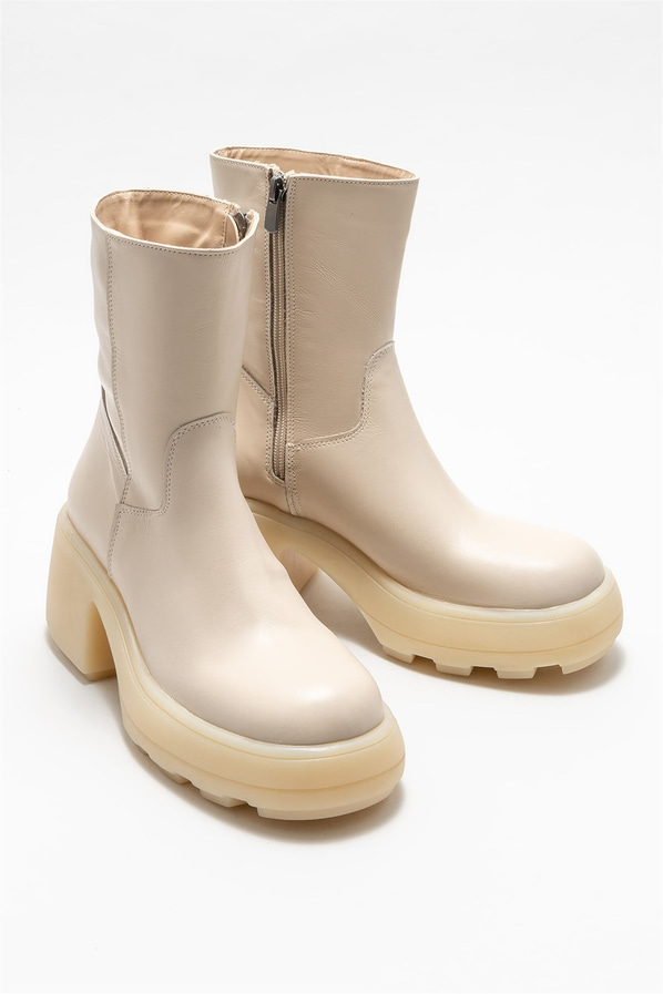 Bej deri kadın bot, günlük kullanım için - Elle Shoes