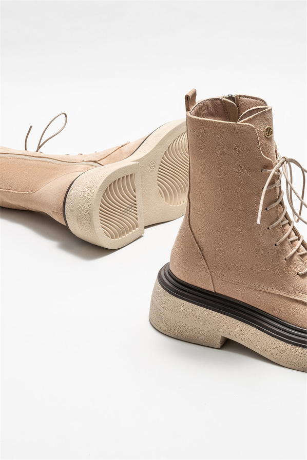 Bej deri kadın bot, günlük kullanım için - Elle Shoes