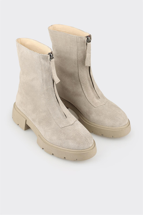 Bej deri kadın bot, günlük kullanım için - Elle Shoes