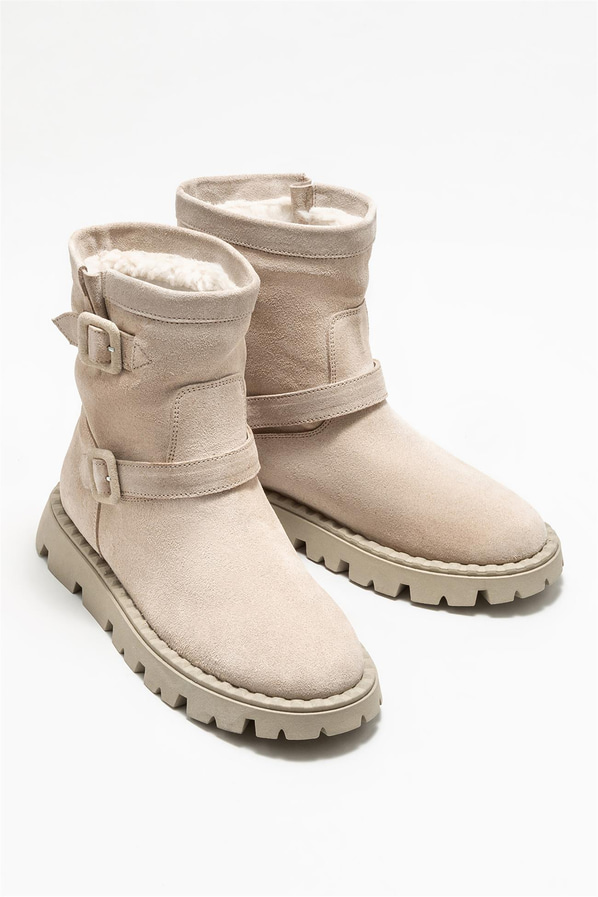 Bej deri kadın bot, günlük kullanım için - Elle Shoes