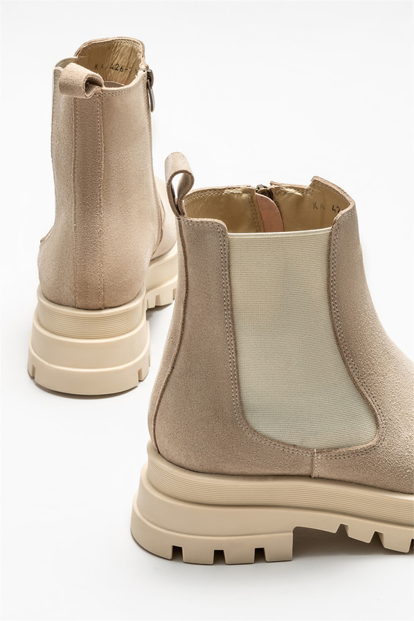 Bej deri kadın bot, günlük kullanım için - Elle Shoes