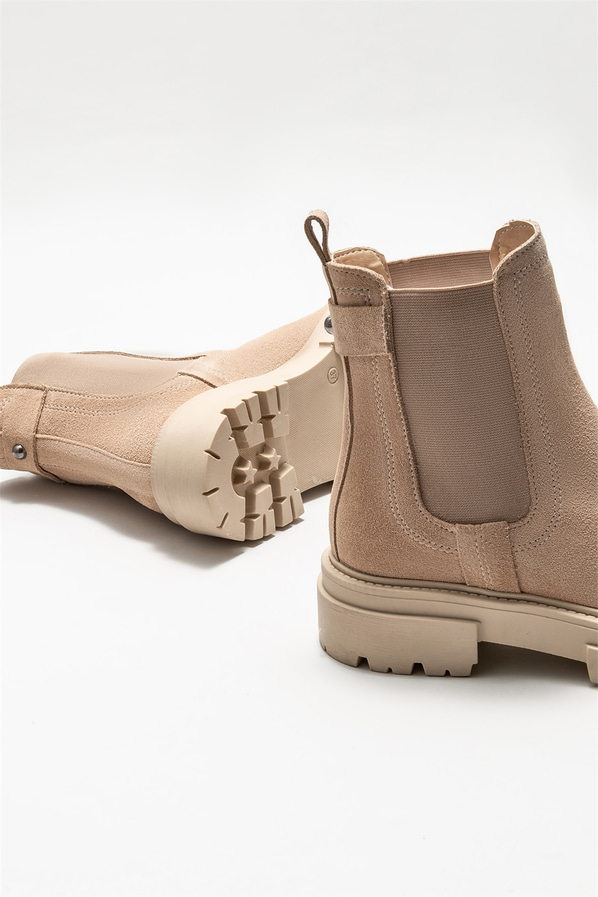 Bej deri kadın bot, günlük kullanım için - Elle Shoes