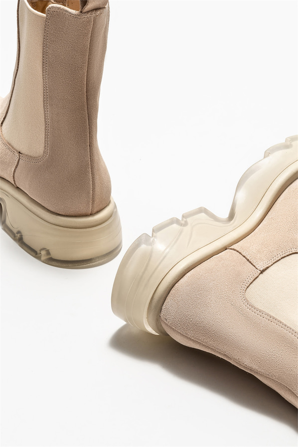 Bej deri kadın bot, günlük kullanım için - Elle Shoes