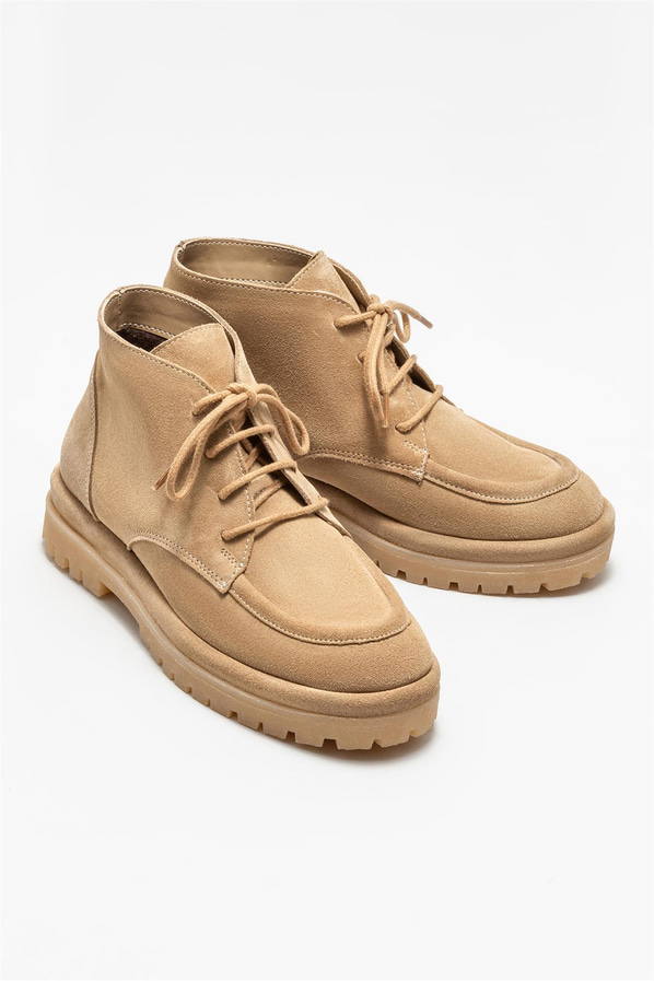 Bej deri kadın bot, günlük kullanım için - Elle Shoes