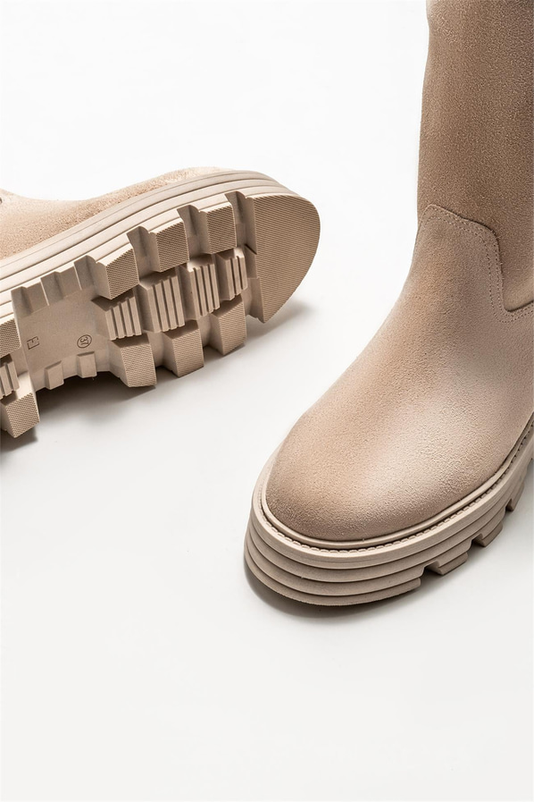 Bej deri kadın bot, günlük kullanım için - Elle Shoes