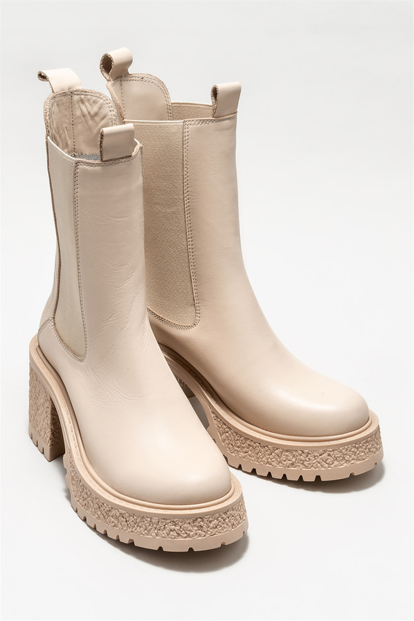 Bej deri kadın bot, günlük kullanım için - Elle Shoes