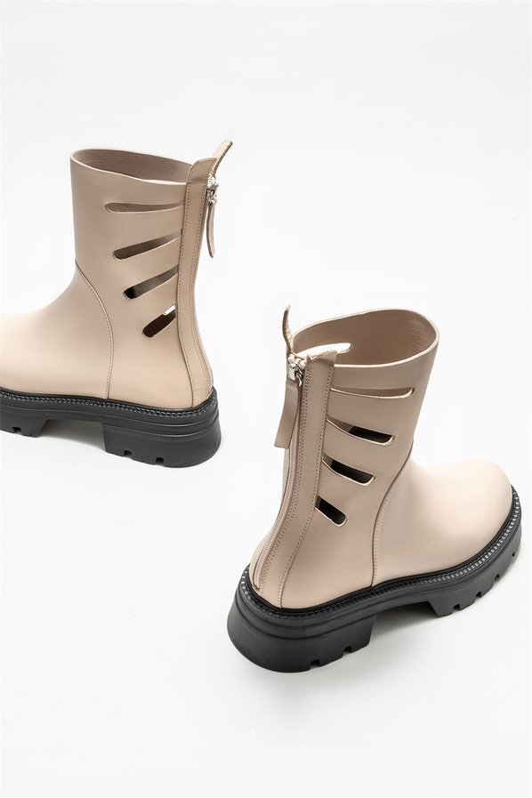 Bej deri kadın bot, günlük kullanım için - Elle Shoes