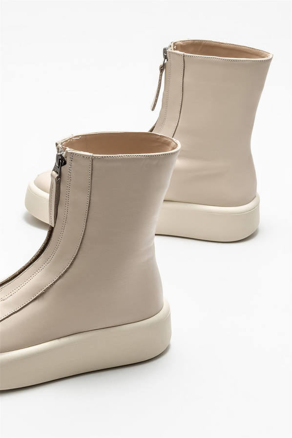 Bej deri kadın bot, günlük kullanım için - Elle Shoes
