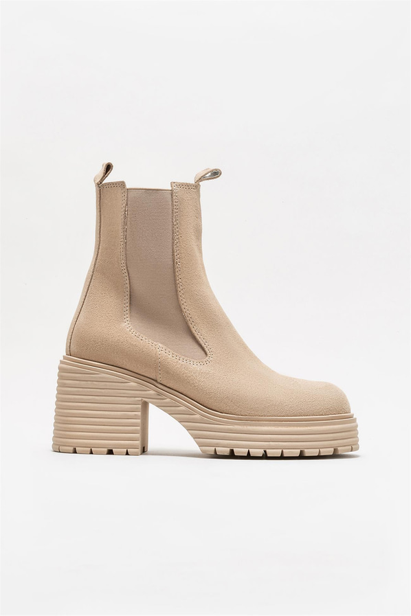 Bej deri kadın bot, günlük kullanım için - Elle Shoes