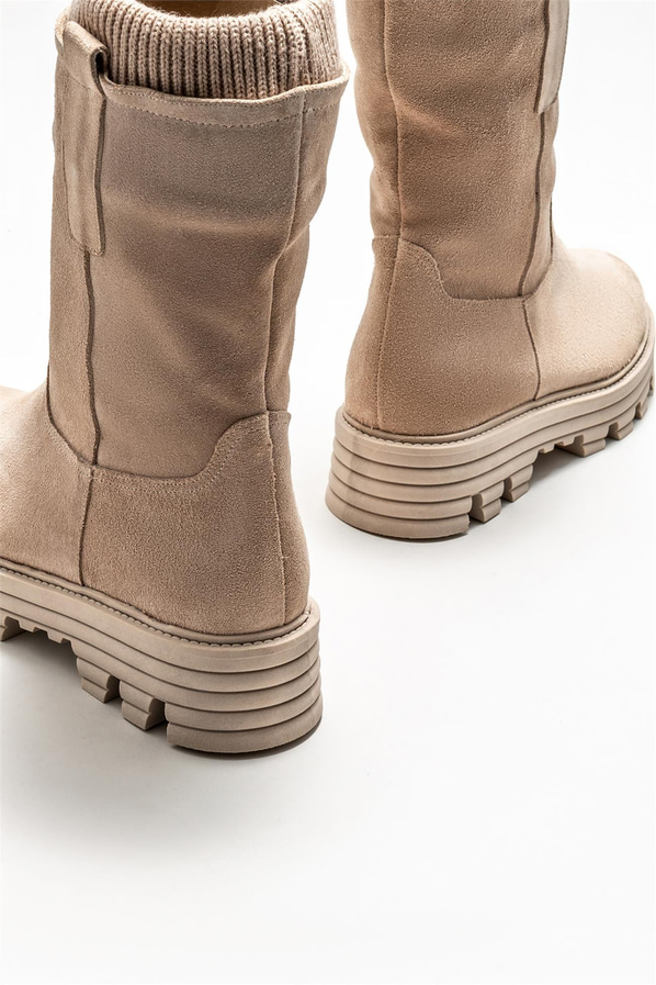 Bej deri kadın bot, günlük kullanım için - Elle Shoes