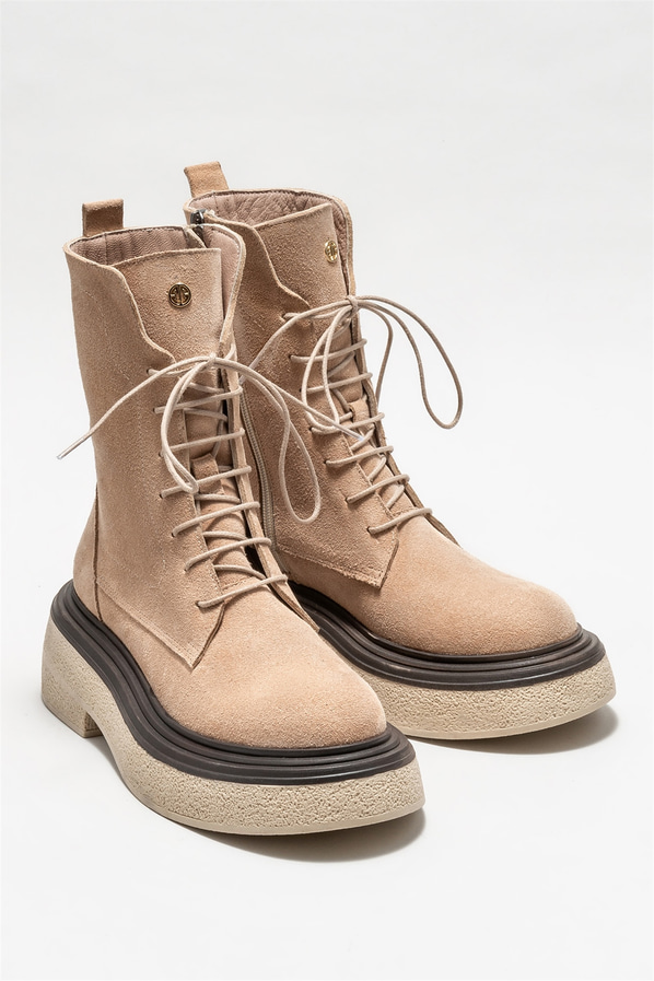 Bej deri kadın bot, günlük kullanım için - Elle Shoes