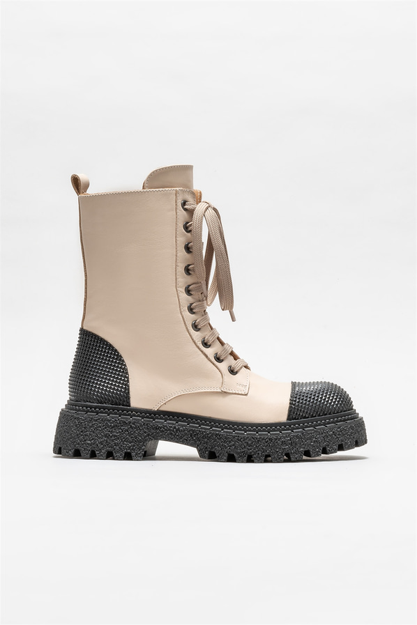Bej deri kadın bot, günlük kullanım için - Elle Shoes