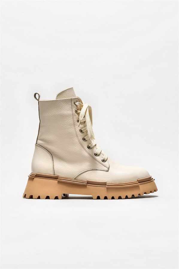 Bej deri kadın bot, günlük kullanım için - Elle Shoes