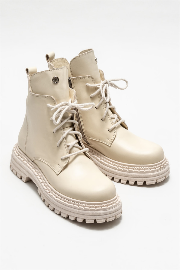 Bej deri kadın bot, günlük kullanım için - Elle Shoes