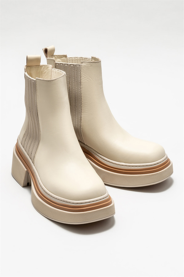 Bej deri kadın bot, günlük kullanım için - Elle Shoes