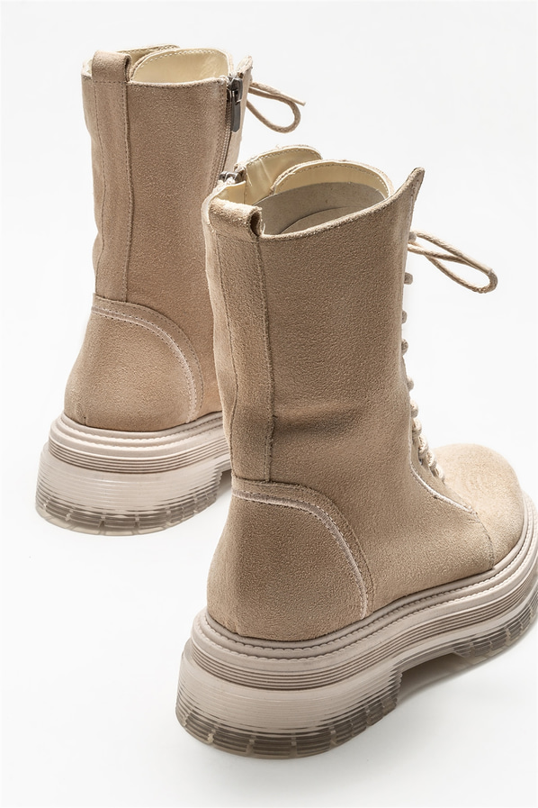 Bej deri kadın bot, günlük kullanım için - Elle Shoes