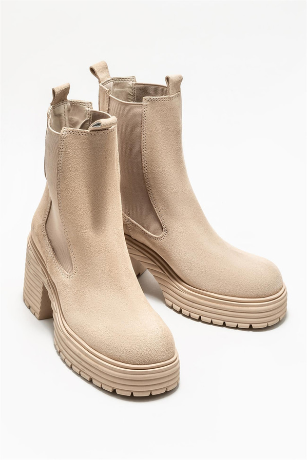 Bej deri kadın bot, günlük kullanım için - Elle Shoes