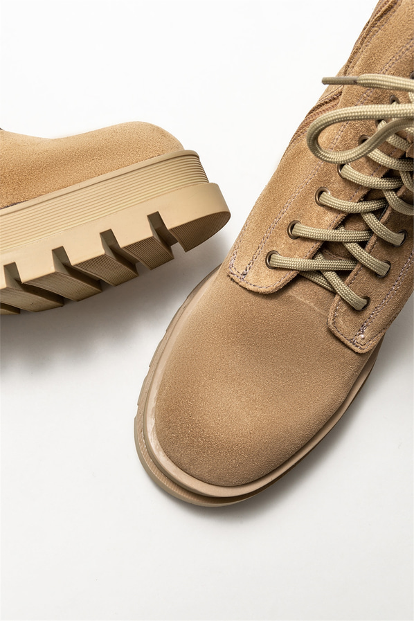 Bej deri kadın bot, günlük kullanım için - Elle Shoes