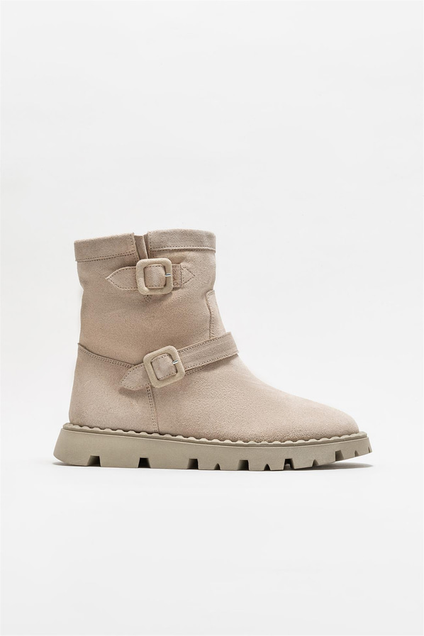 Bej deri kadın bot, günlük kullanım için - Elle Shoes