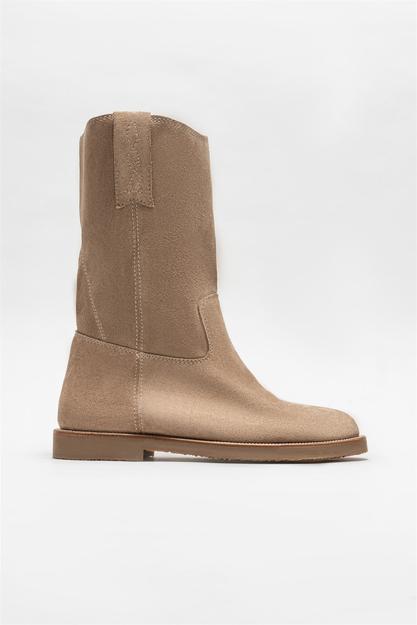 Bej deri kadın bot, günlük kullanım için - Elle Shoes