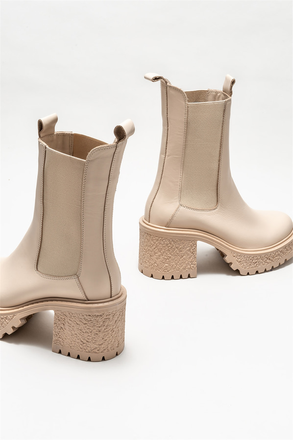 Bej deri kadın bot, günlük kullanım için - Elle Shoes