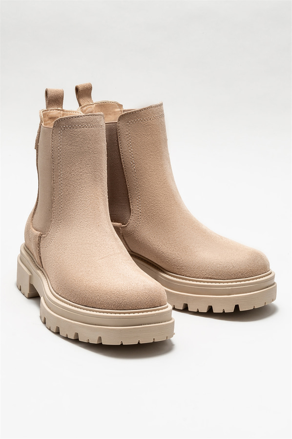 Bej deri kadın bot, günlük kullanım için - Elle Shoes