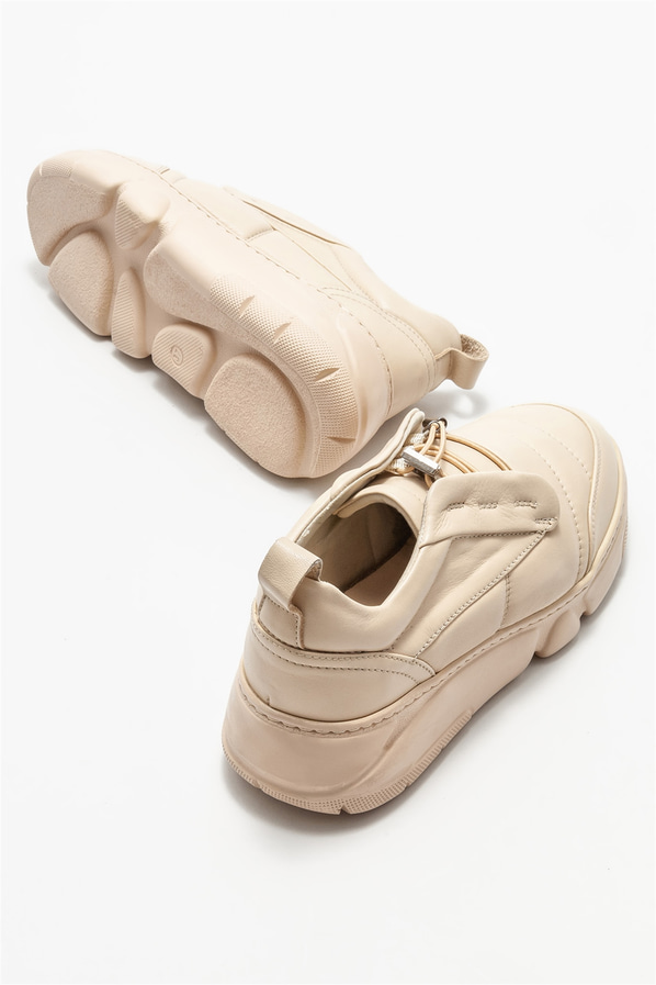 Bej deri düz kadın ayakkabı, günlük kullanım için - Elle Shoes