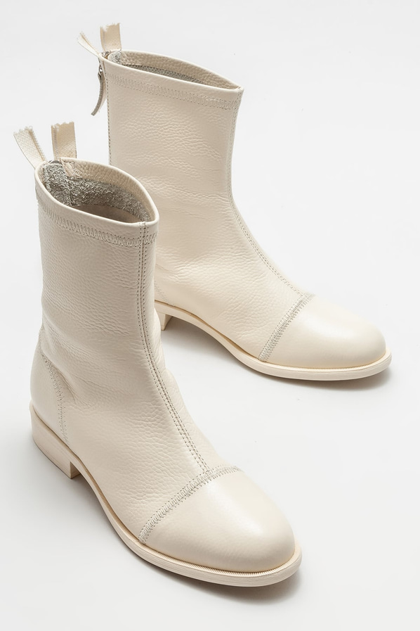 Bej deri düz kadın bot, günlük kullanım için - Elle Shoes