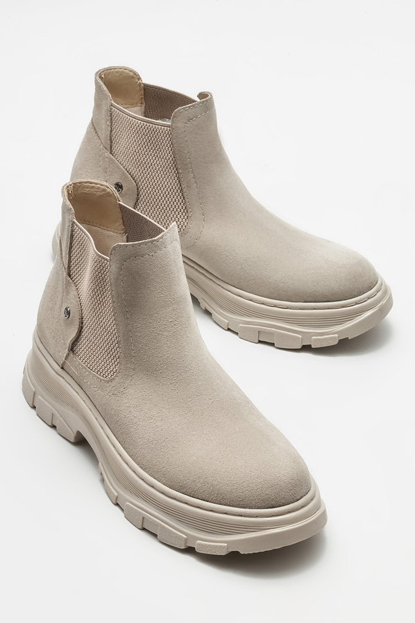 Bej deri düz kadın bot, günlük kullanım için - Elle Shoes