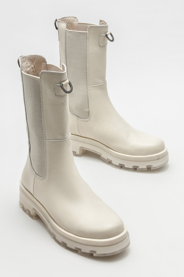 Bej deri düz kadın bot, günlük kullanım için - Elle Shoes