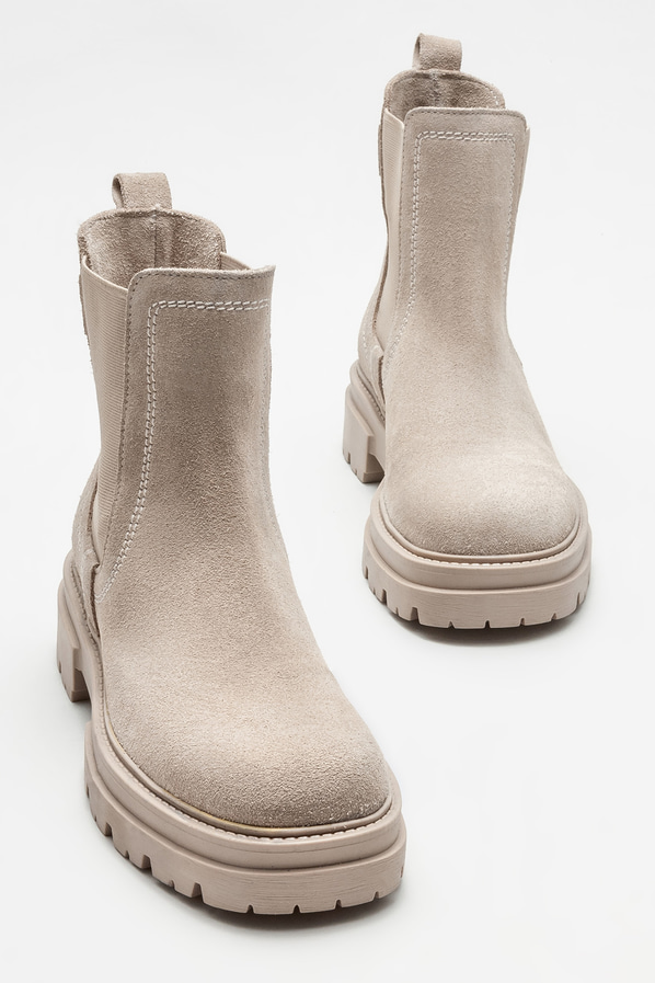 Bej deri düz kadın bot, günlük kullanım için - Elle Shoes