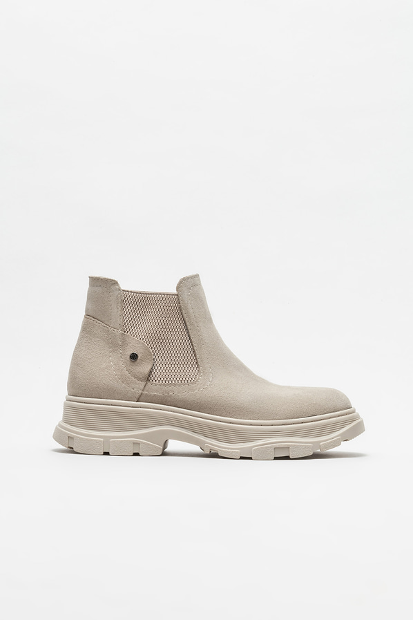 Bej deri düz kadın bot, günlük kullanım için - Elle Shoes