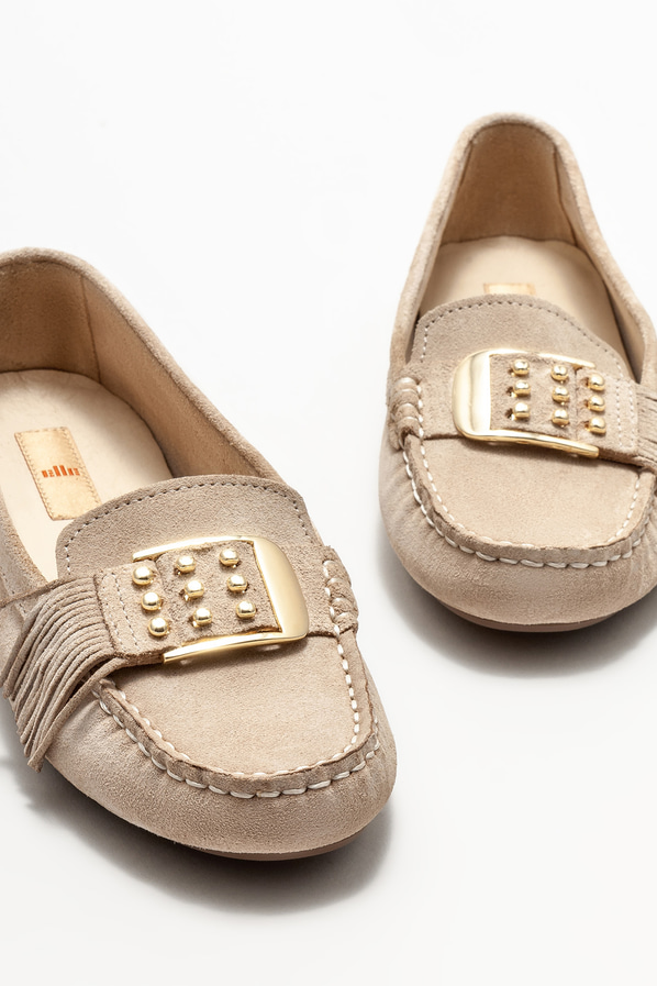 Bej deri kadın loafer, günlük kullanım için - Elle Shoes