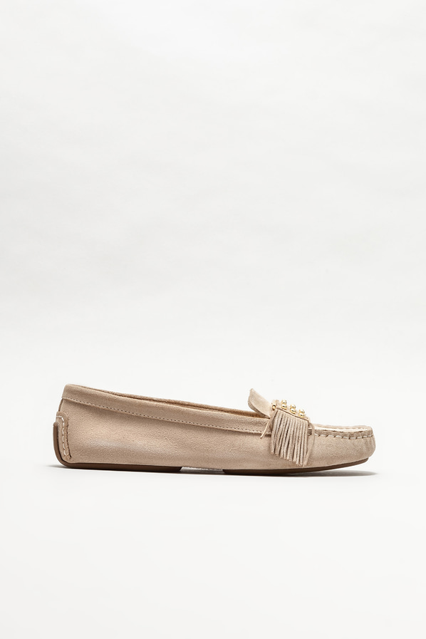 Bej deri kadın loafer, günlük kullanım için - Elle Shoes