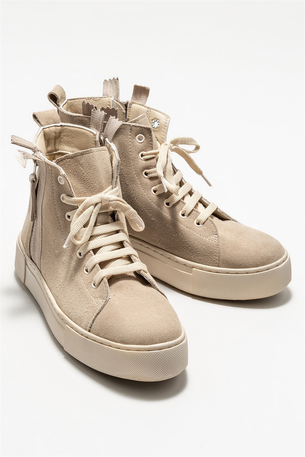 Bej deri kadın bot, günlük kullanım için - Elle Shoes