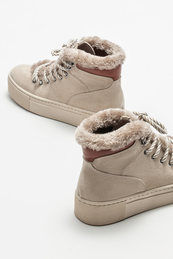 Bej deri kadın bot, günlük kullanım için - Elle Shoes