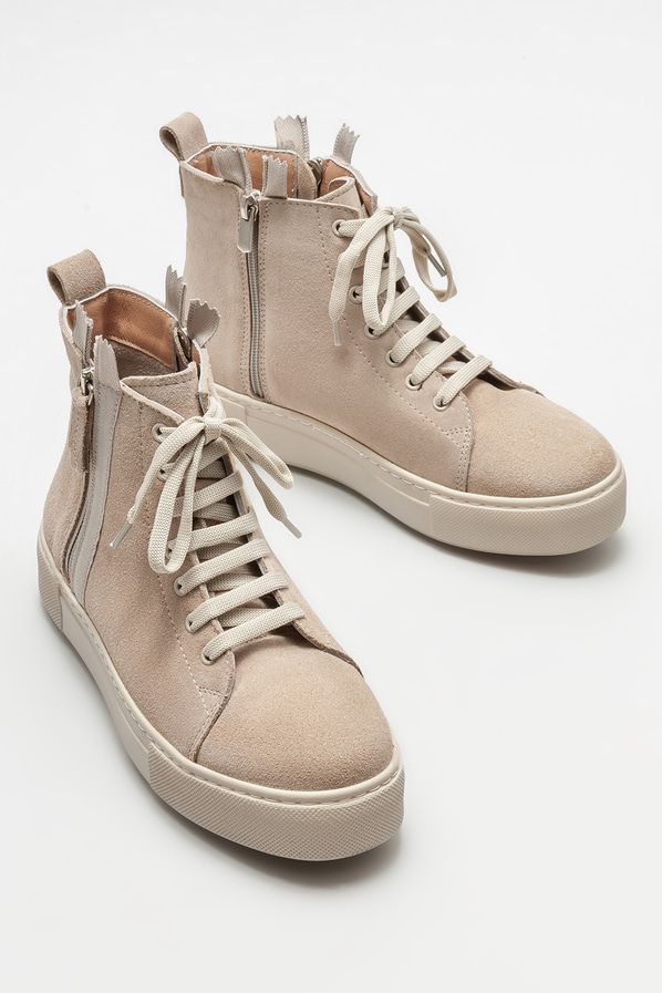 Bej deri kadın bot, günlük kullanım için - Elle Shoes