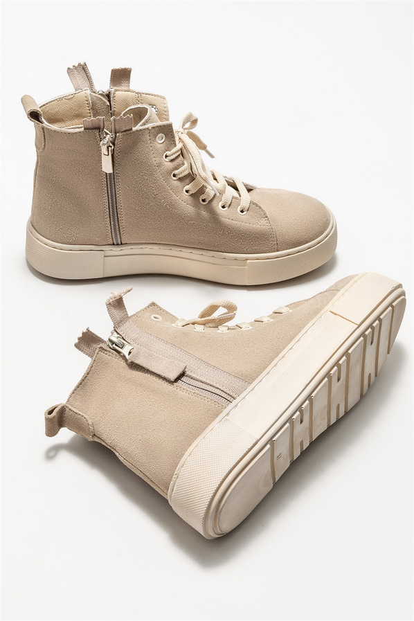 Bej deri kadın bot, günlük kullanım için - Elle Shoes