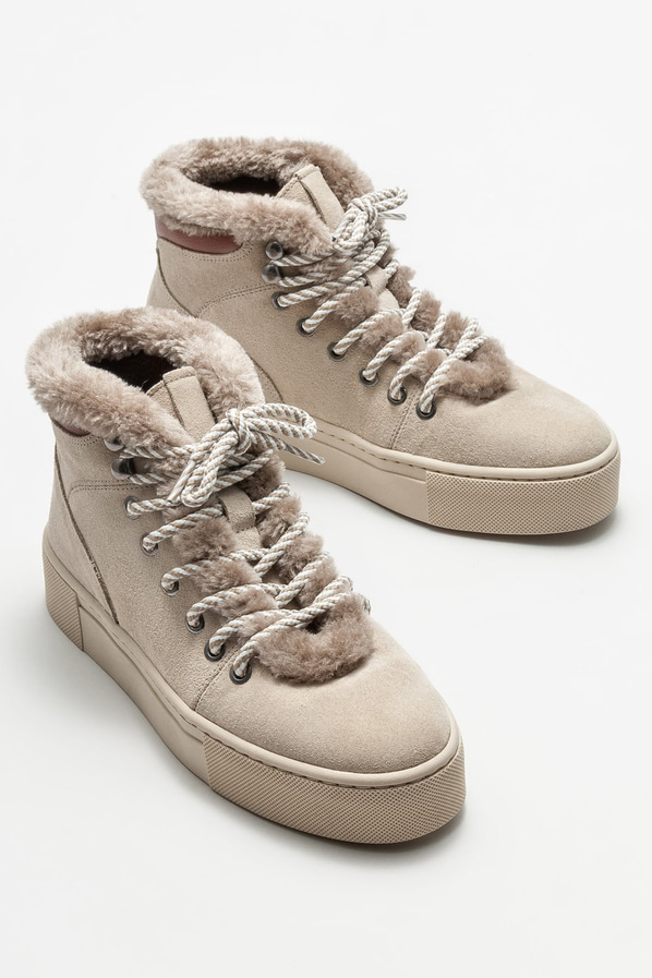 Bej deri kadın bot, günlük kullanım için - Elle Shoes