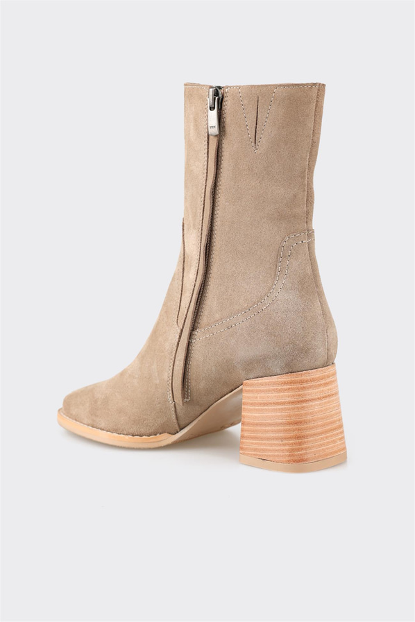 Bej deri kadın bot, klasik stil için - Elle Shoes